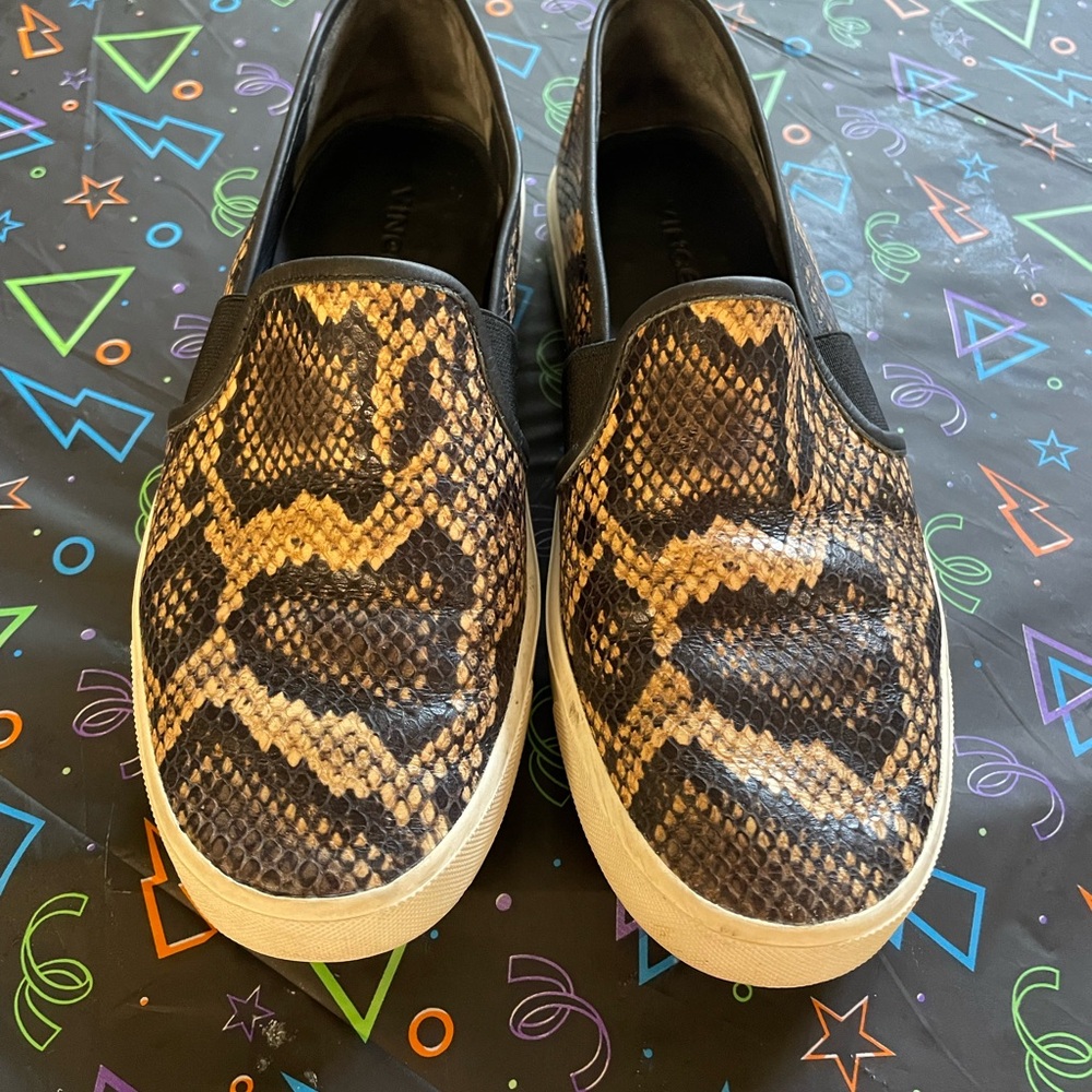 Vince Snake Print Slip-On Sneakers - Black and Tan